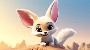 une mignonne peu fennec Renard dans disney dessin animé style. génératif ai photo