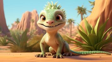 une mignonne peu désert iguane dans disney dessin animé style. génératif ai photo