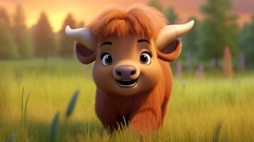 une mignonne peu bison dans disney dessin animé style. génératif ai photo