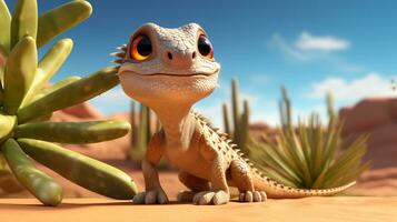 une mignonne peu désert iguane dans disney dessin animé style. génératif ai photo