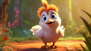 une mignonne peu coq nain poulet dans disney dessin animé style. génératif ai photo