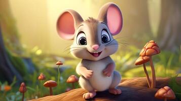 une mignonne peu Souris dans disney dessin animé style. génératif ai photo