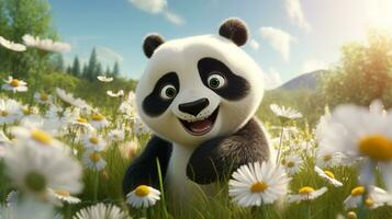 une mignonne peu Panda dans disney dessin animé style. génératif ai photo