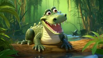 une mignonne peu Nil crocodile dans disney dessin animé style. génératif ai photo