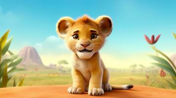 une mignonne peu Lion dans disney dessin animé style. génératif ai photo