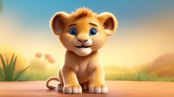 une mignonne peu Lion dans disney dessin animé style. génératif ai photo