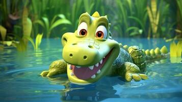 une mignonne peu Nil crocodile dans disney dessin animé style. génératif ai photo