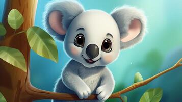 une mignonne peu koala dans disney dessin animé style. génératif ai photo