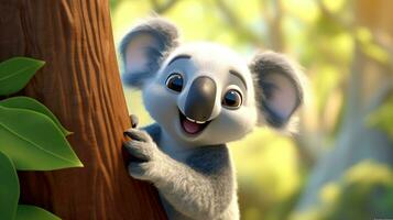 une mignonne peu koala dans disney dessin animé style. génératif ai photo