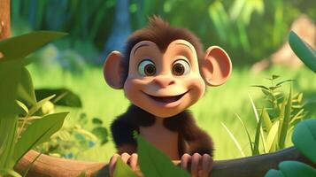 une mignonne peu chimpanzé dans disney dessin animé style. génératif ai photo