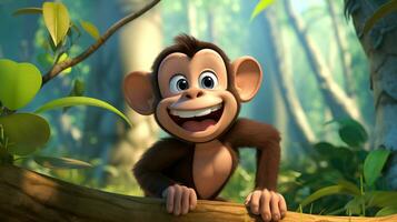 une mignonne peu chimpanzé dans disney dessin animé style. génératif ai photo