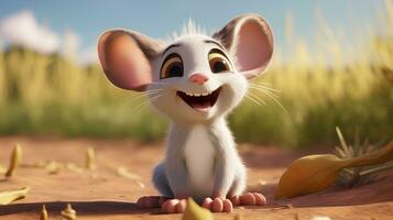 une mignonne peu huppé rat dans disney dessin animé style. génératif ai photo