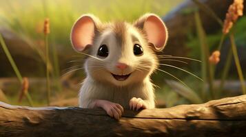 une mignonne peu canne rat dans disney dessin animé style. génératif ai photo