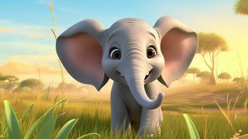 une mignonne peu africain l'éléphant dans disney dessin animé style. génératif ai photo