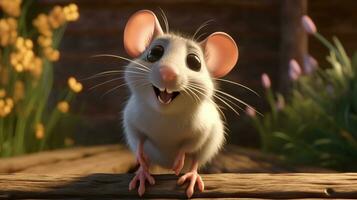 une mignonne peu canne rat dans disney dessin animé style. génératif ai photo