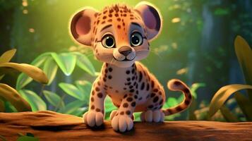 une mignonne peu africain léopard dans disney dessin animé style. génératif ai photo