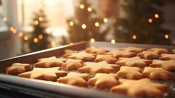 ai génératif proche en haut coup de Noël biscuits avec magnifique décorations photo