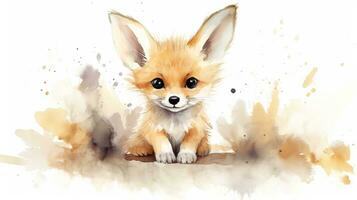 une mignonne peu fennec Renard dans aquarelle style. génératif ai photo