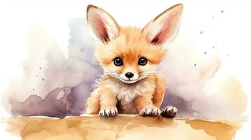 une mignonne peu fennec Renard dans aquarelle style. génératif ai photo