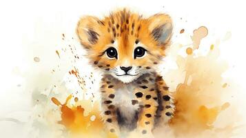 une mignonne peu guépard dans aquarelle style. génératif ai photo