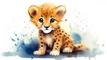 une mignonne peu guépard dans aquarelle style. génératif ai photo