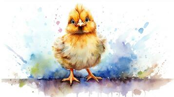 une mignonne peu poulet dans aquarelle style. génératif ai photo