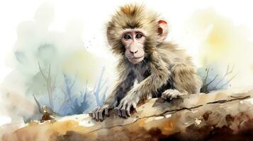 une mignonne peu babouin dans aquarelle style. génératif ai photo