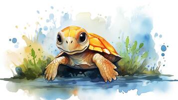 une mignonne peu tortue dans aquarelle style. génératif ai photo