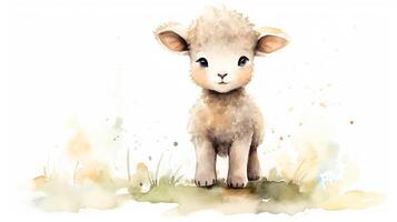 une mignonne peu mouton dans aquarelle style. génératif ai photo