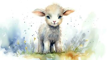 une mignonne peu mouton dans aquarelle style. génératif ai photo