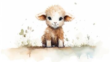 une mignonne peu mouton dans aquarelle style. génératif ai photo