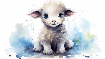 une mignonne peu mouton dans aquarelle style. génératif ai photo