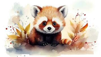 une mignonne peu rouge Panda dans aquarelle style. génératif ai photo