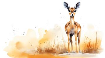 une mignonne peu le sable gazelle dans aquarelle style. génératif ai photo