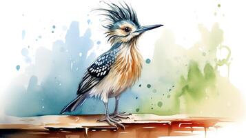 une mignonne peu roadrunner dans aquarelle style. génératif ai photo