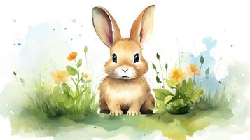 une mignonne peu lapin dans aquarelle style. génératif ai photo