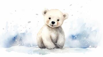 une mignonne peu polaire ours dans aquarelle style. génératif ai photo