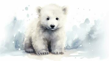 une mignonne peu polaire ours dans aquarelle style. génératif ai photo