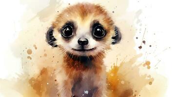 une mignonne peu suricate dans aquarelle style. génératif ai photo