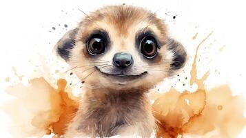 une mignonne peu suricate dans aquarelle style. génératif ai photo