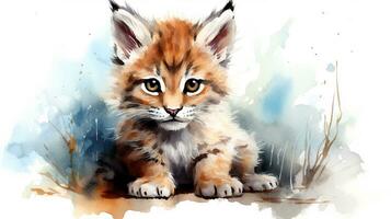 une mignonne peu Lynx dans aquarelle style. génératif ai photo