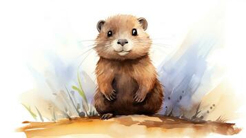 une mignonne peu marmotte dans aquarelle style. génératif ai photo