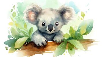 une mignonne peu koala dans aquarelle style. génératif ai photo