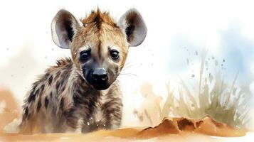 une mignonne peu hyène dans aquarelle style. génératif ai photo