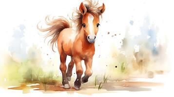 une mignonne peu cheval dans aquarelle style. génératif ai photo