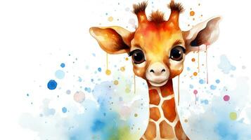 une mignonne peu girafe dans aquarelle style. génératif ai photo