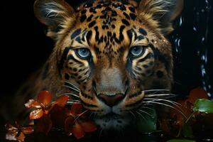 jaguar sur foncé Contexte. génératif ai photo