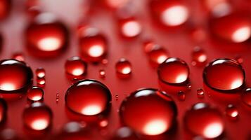 une proche en haut de rouge l'eau gouttes sur une table photo