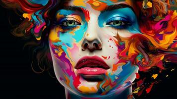 une coloré image de une les femmes visage avec le mots photo