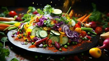 une coloré végétarien repas avec Frais des légumes et guérir photo